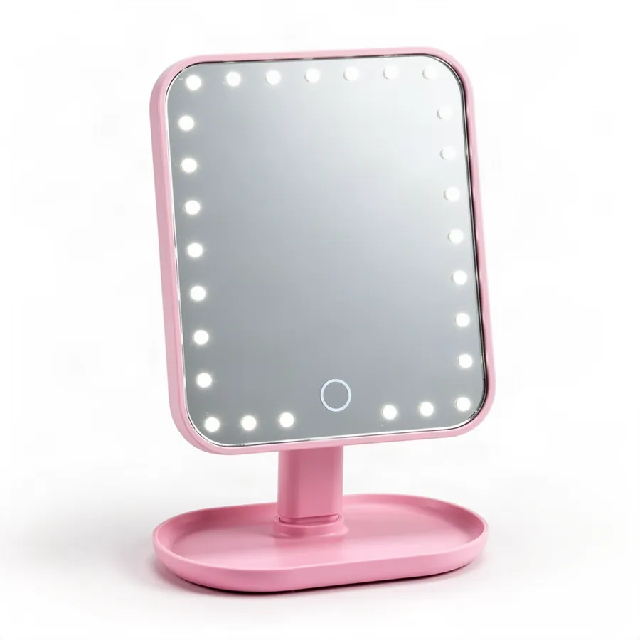 Дзеркало для макіяжу з LED-підсвічуванням Large LED Mirror, рожеве, 21,5×16,5 см